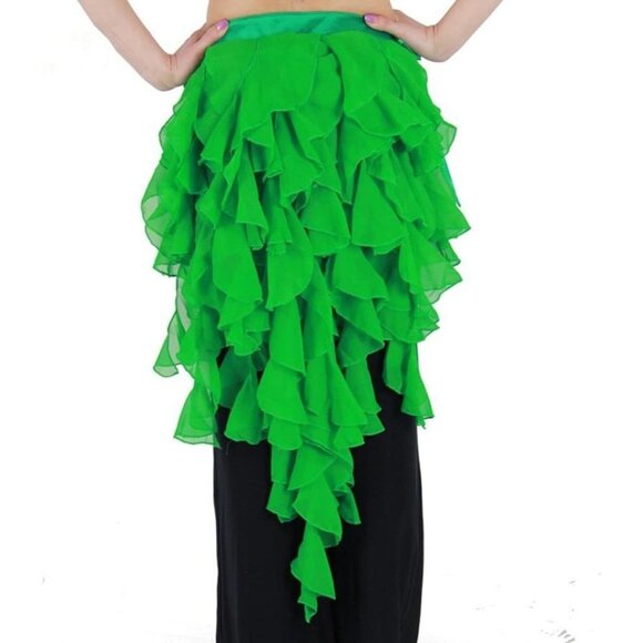 Women's Belly Dance Hip Scarf Green Skirt Tassel Wave Design for Latin Dance - Picture 2 of 3